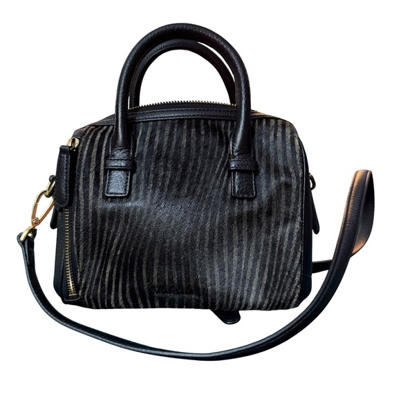 Vera Bradley Satchel Zebra Print Cowhide Leather Small Shoulder Bag Rare - Picture 1 of 12